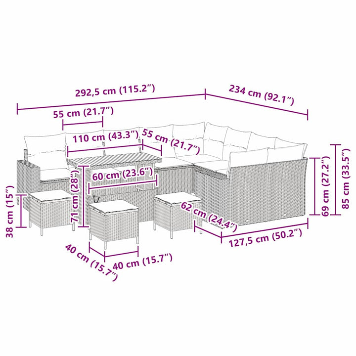 Havesofa Sæt 13 pcs Sort polyrattan
