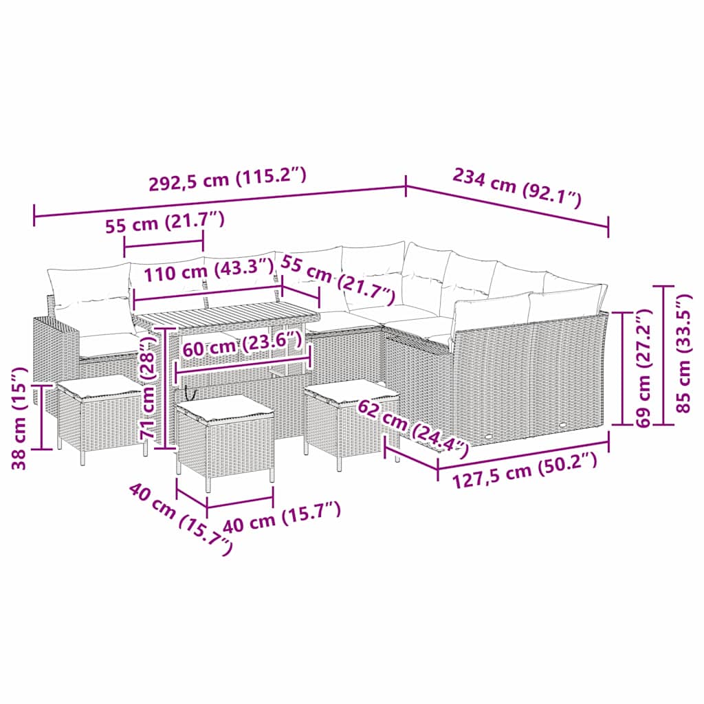 Havesofa Sæt 13 pcs Beige polyrattan