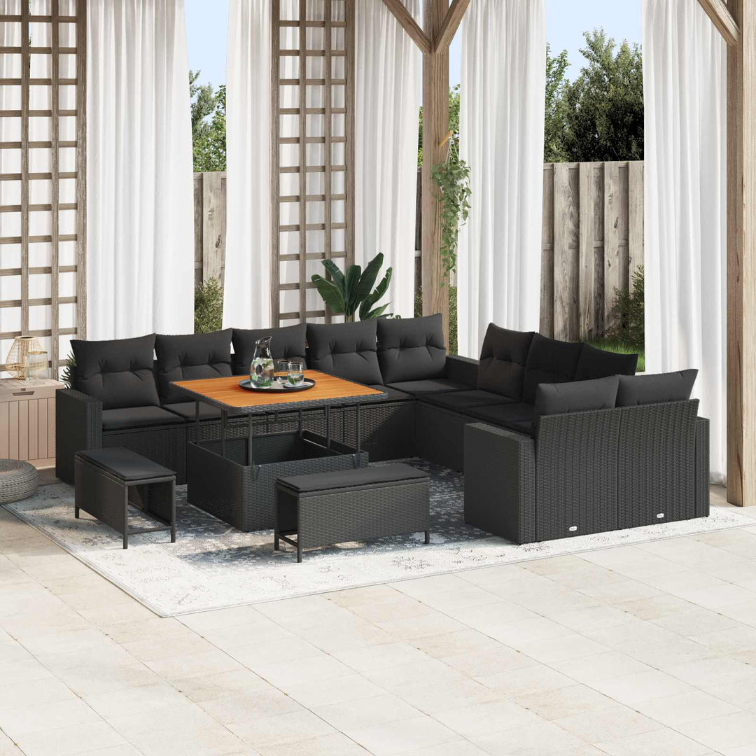 Havesofa Sæt 13 stk. Sort polyrattan