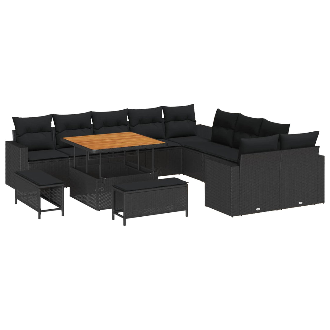 Havesofa Sæt 13 pcs Sort polyrattan