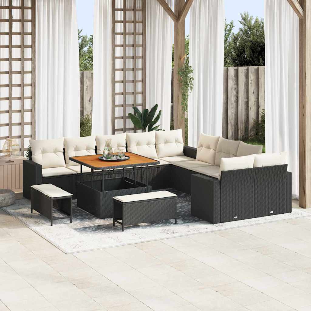 Havesofa Sæt 13 stk. Sort polyrattan