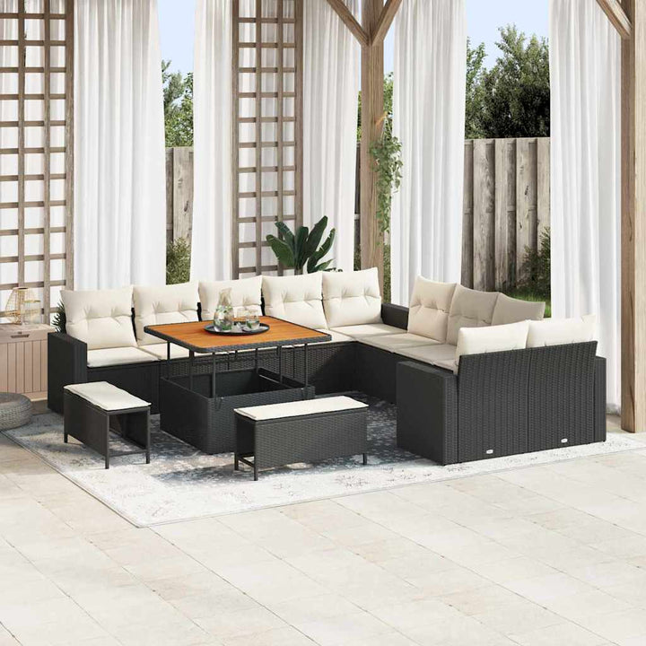 Havesofa Sæt 13 pcs Sort polyrattan