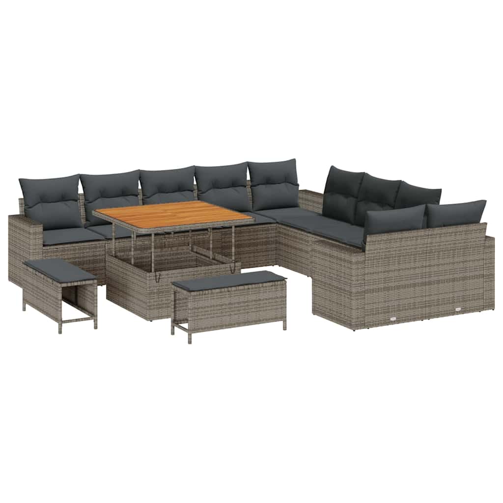 Havesofa Sæt 13 pcs Grå polyrattan