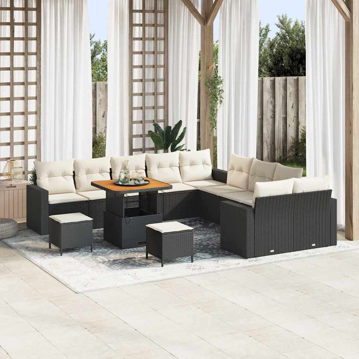 Havesofa Sæt 13 pcs Sort polyrattan