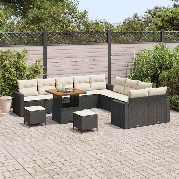 Havesofa Sæt 13 pcs Sort polyrattan