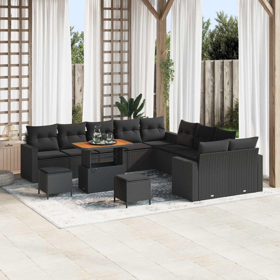 Havesofa Sæt 13 stk. Sort polyrattan