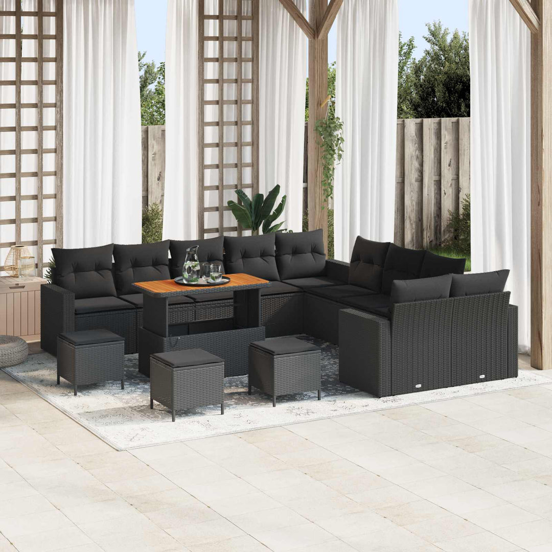 Havesofa Sæt 14 stk. Sort polyrattan