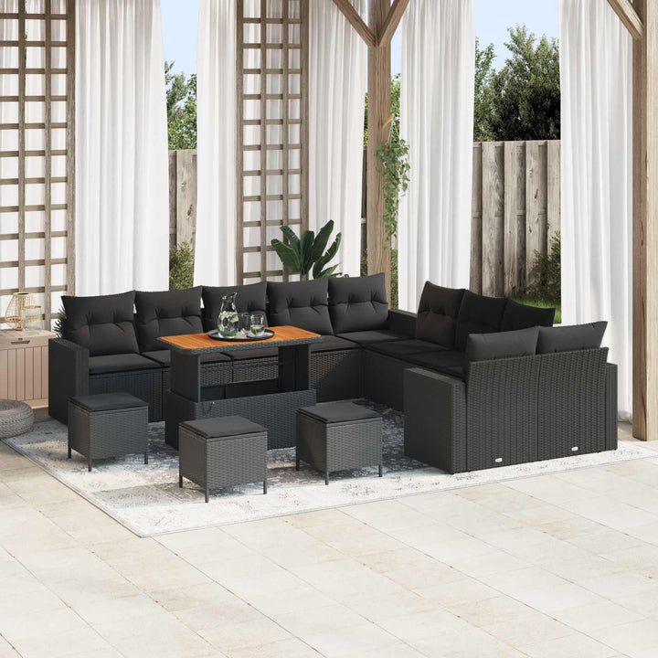 Havesofa Sæt Højdejusterbar 14 pcs Sort polyrattan