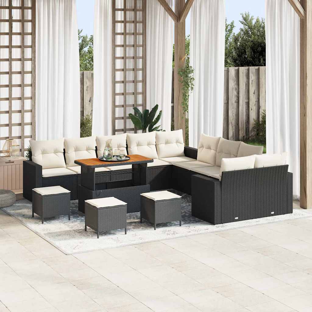 Havesofa Sæt 14 stk. Sort polyrattan