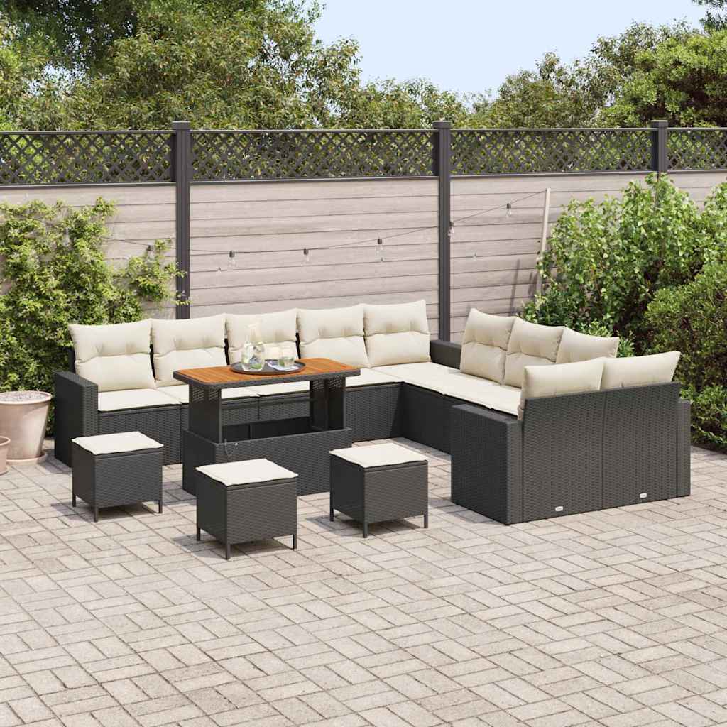 Havesofa Sæt 14 pcs Sort polyrattan