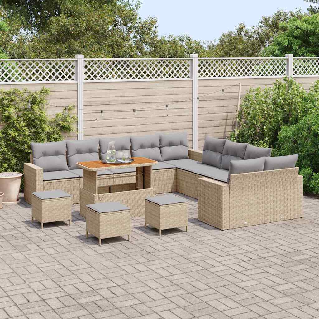 Havesofa Sæt 14 pcs Beige polyrattan