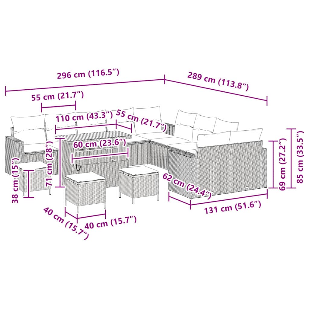 Havesofa Sæt 14 pcs Beige polyrattan
