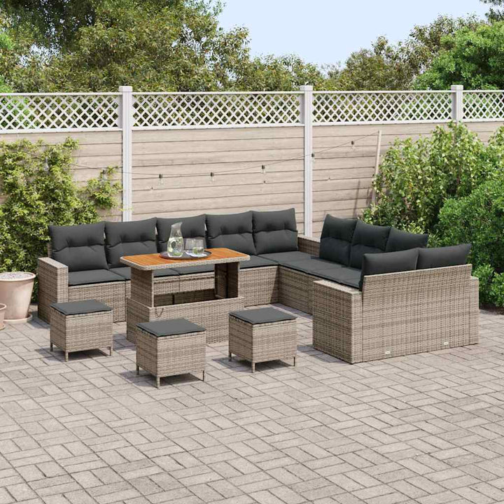 Havesofa Sæt 14 pcs Grå polyrattan