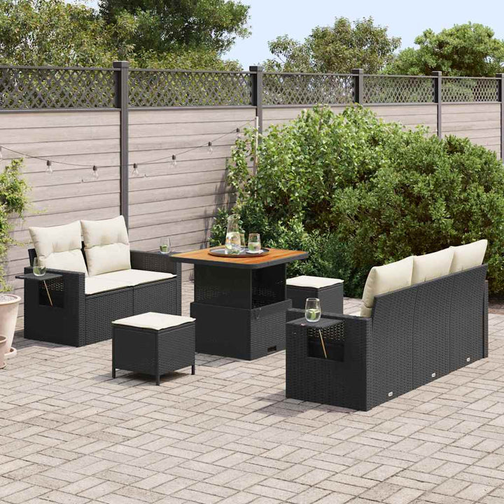 Havesofa Sæt 8 stk. Sort polyrattan