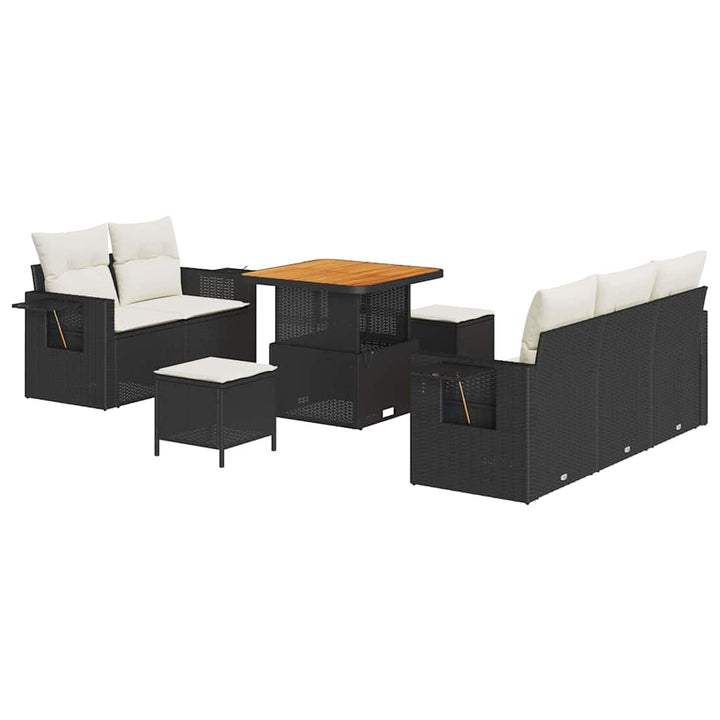 Havesofa Sæt med pude 8 pcs Sort polyrattan