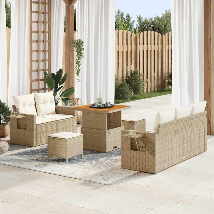 Havesofa Sæt med pude 8 pcs Beige polyrattan