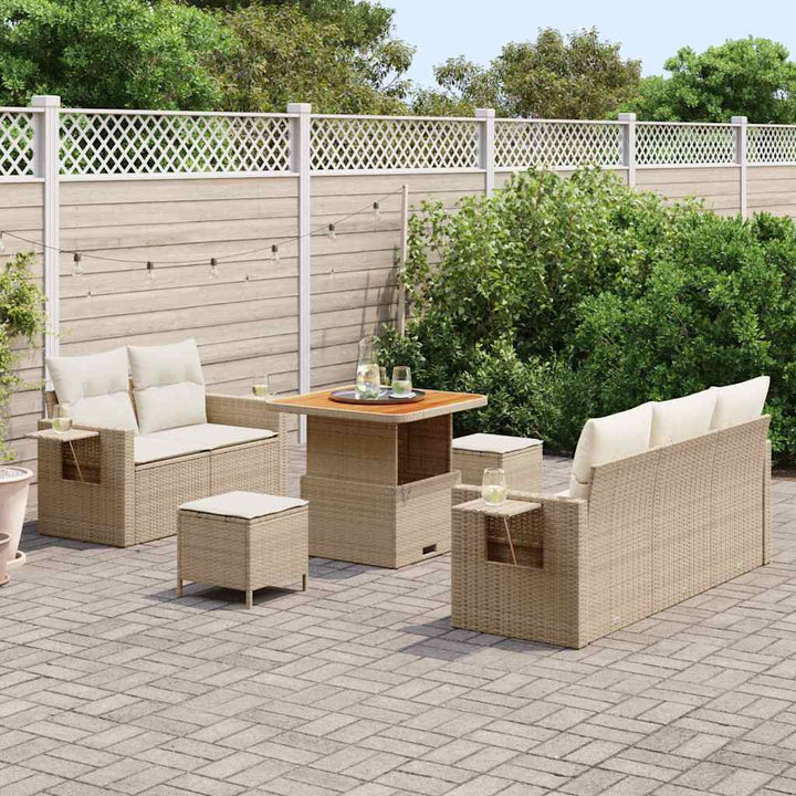 Havesofa Sæt med pude 8 pcs Beige polyrattan