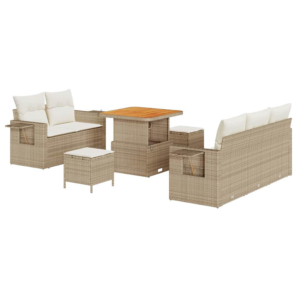 Havesofa Sæt med pude 8 pcs Beige polyrattan