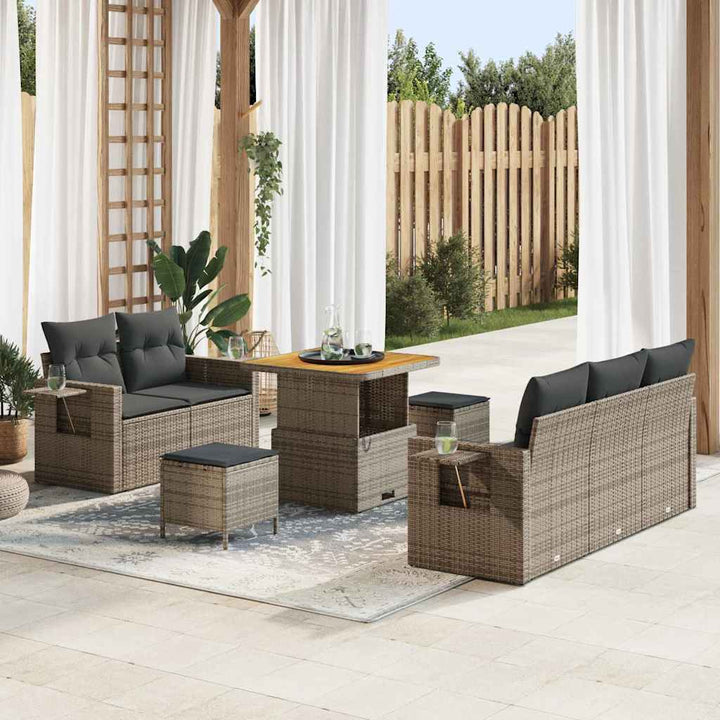 Havesofa Sæt med pude 8 pcs Grå polyrattan
