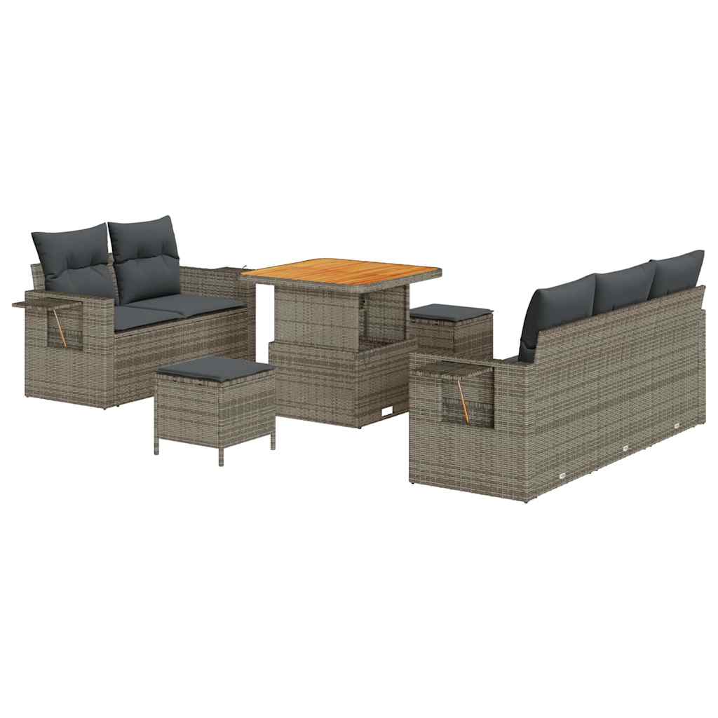 Havesofa Sæt med pude 8 pcs Grå polyrattan