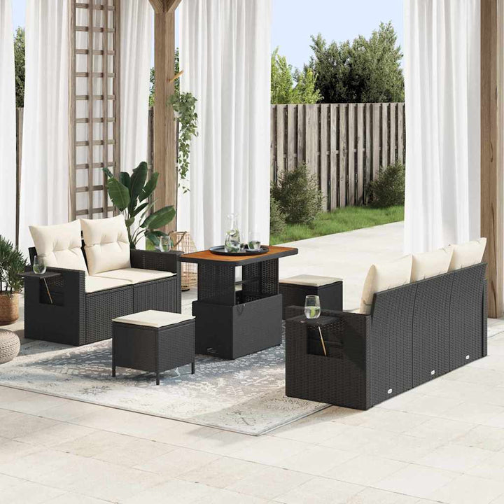 Havesofa Sæt med pude 8 pcs Sort polyrattan
