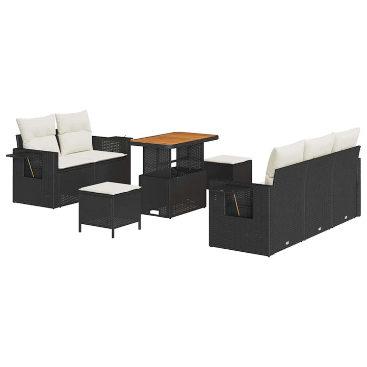 Havesofa Sæt med pude 8 pcs Sort polyrattan