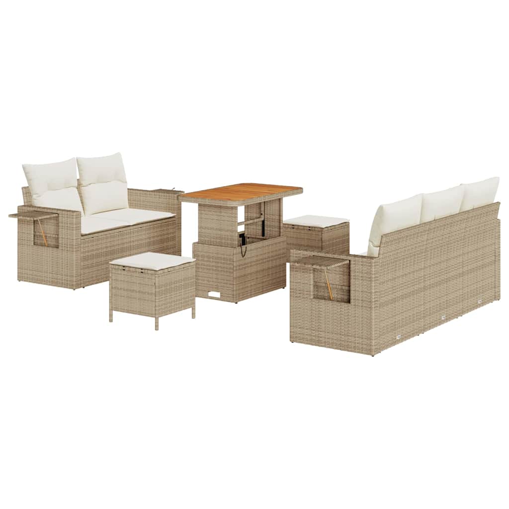 Havesofa Sæt med pude 8 pcs Beige polyrattan