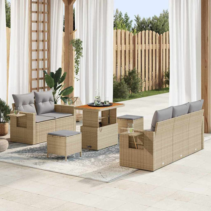 Havesofa Sæt med pude 8 pcs Beige polyrattan