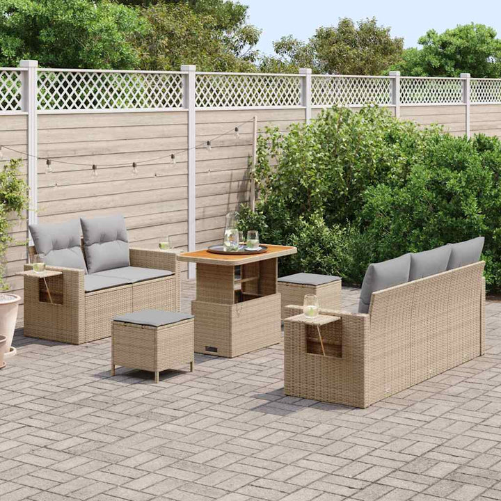 Havesofa Sæt med pude 8 pcs Beige polyrattan