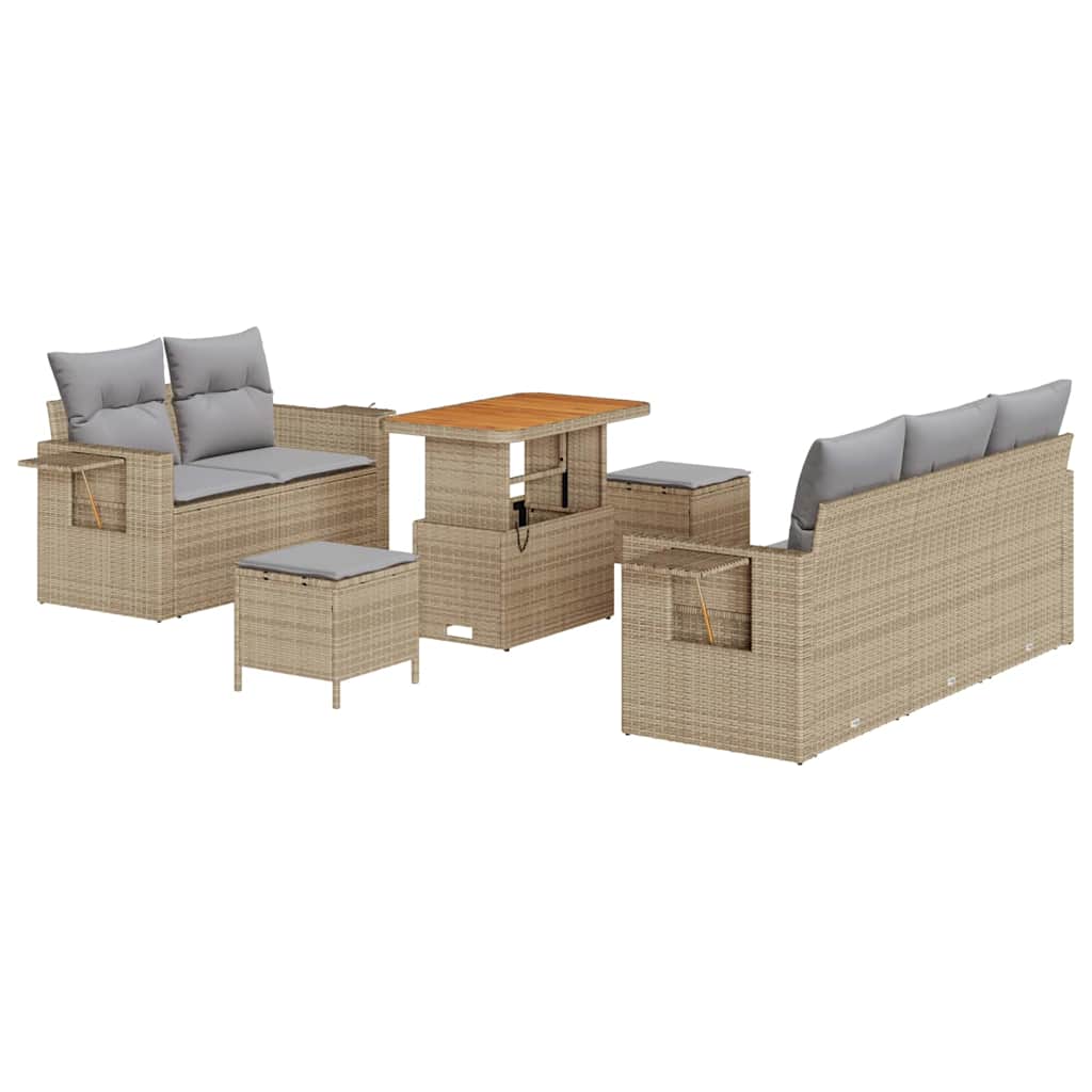Havesofa Sæt med pude 8 pcs Beige polyrattan
