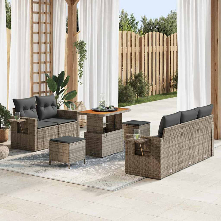 Havesofa Sæt med pude 8 pcs Grå polyrattan
