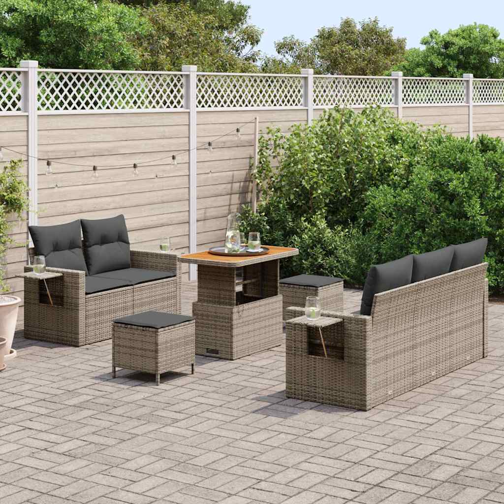 Havesofa Sæt med pude 8 pcs Grå polyrattan