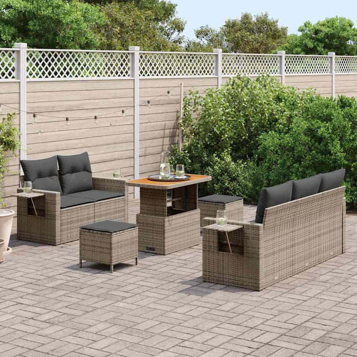 Havesofa Sæt med pude 8 pcs Grå polyrattan
