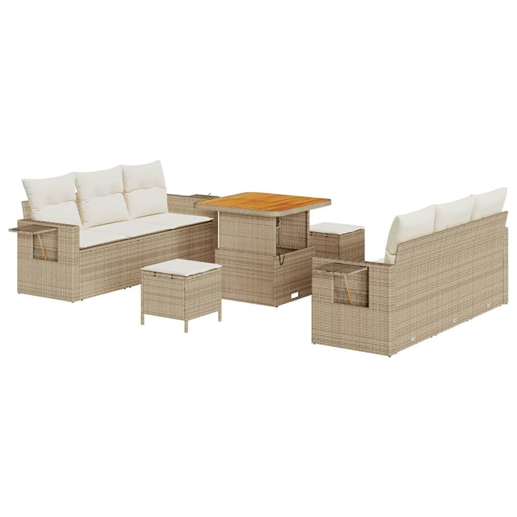 Havesofa Sæt med pude 9 pcs Beige polyrattan