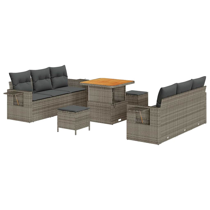 Havesofa Sæt med pude 9 pcs Grå polyrattan