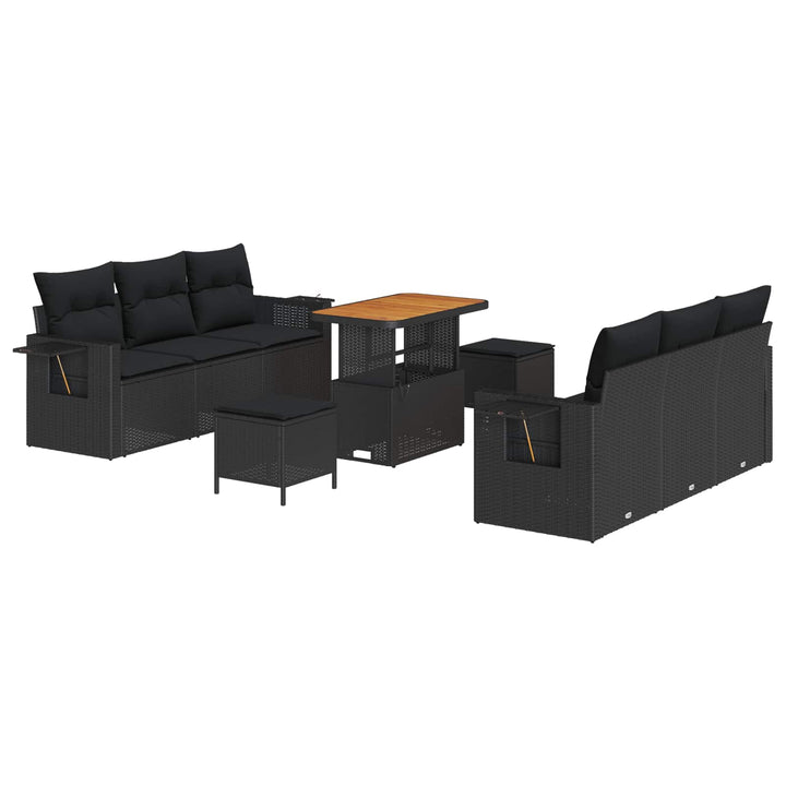 Havesofa Sæt med pude 9 pcs Sort polyrattan