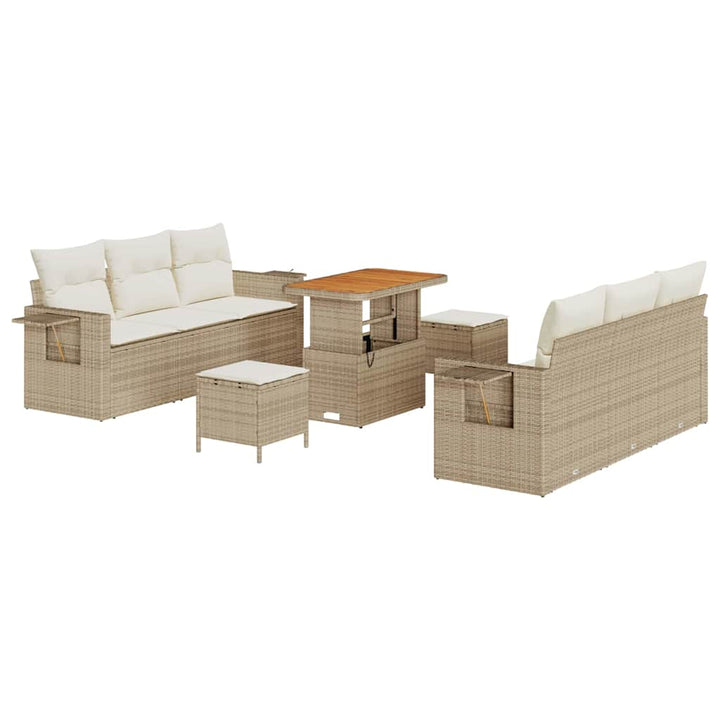 Havesofa Sæt med pude 9 pcs Beige polyrattan