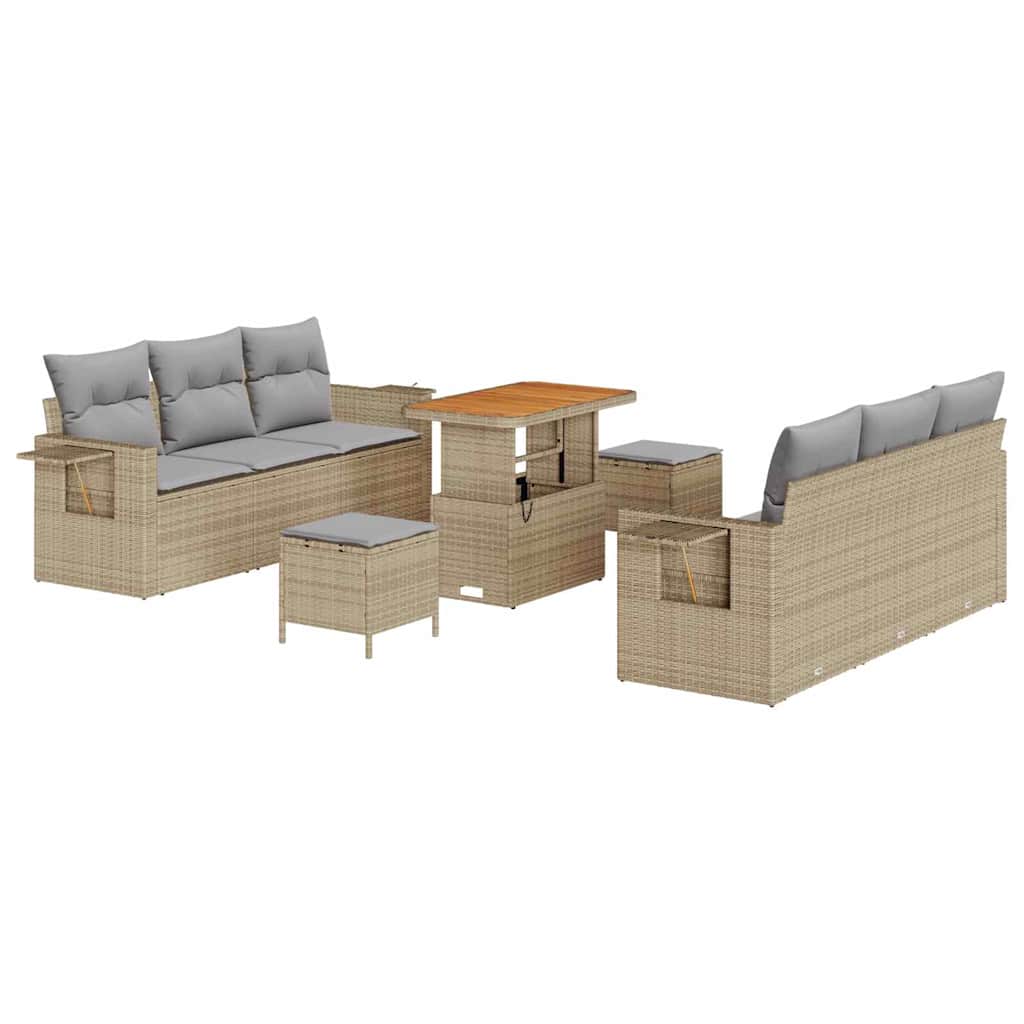 Havesofa Sæt med pude 9 pcs Beige polyrattan