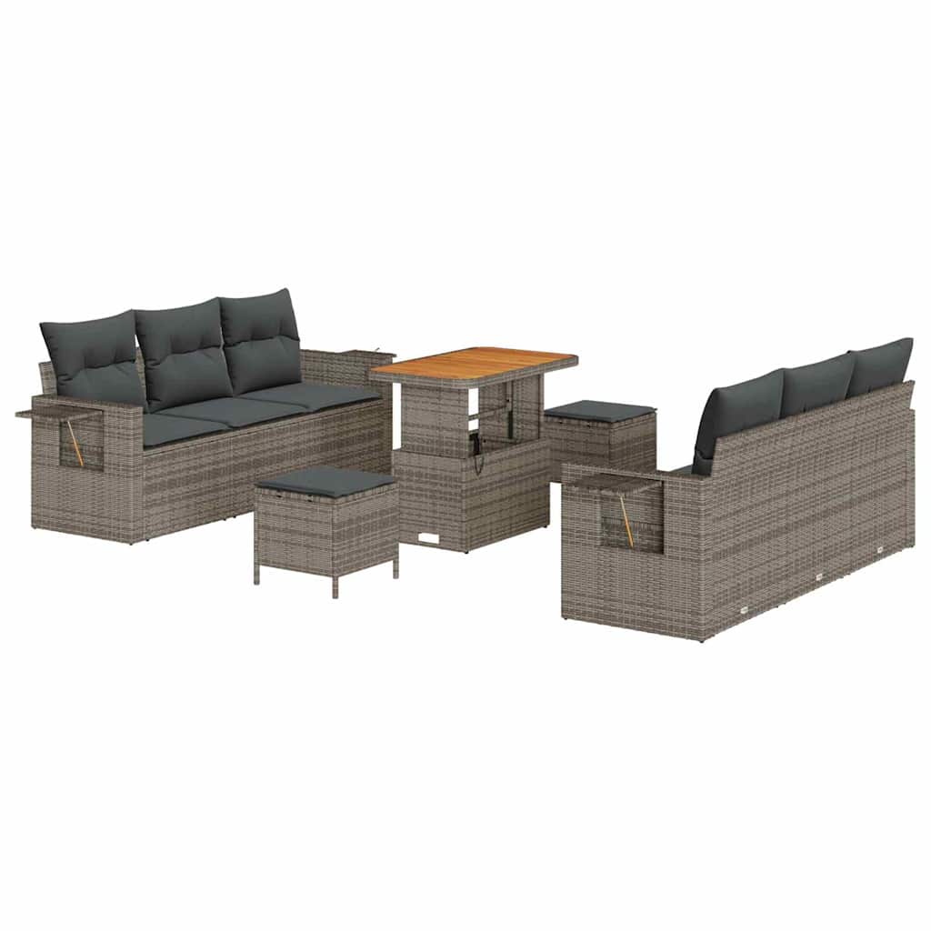 Havesofa Sæt med pude 9 pcs Grå polyrattan