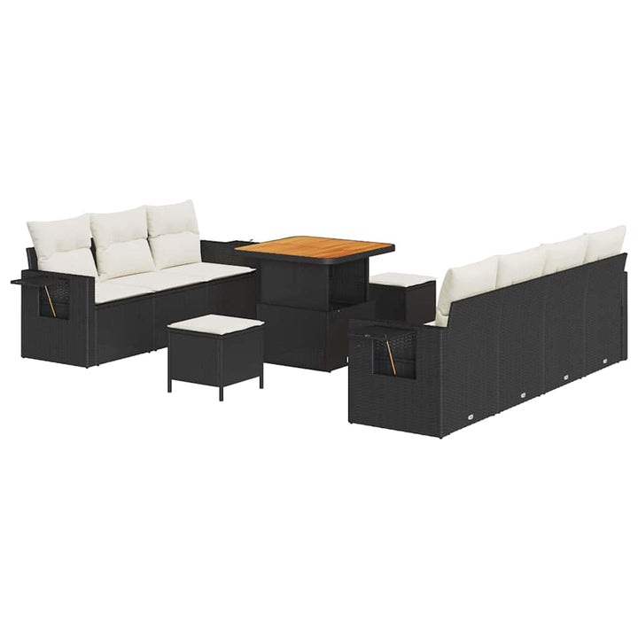 Havesofa Sæt 10 stk. Sort polyrattan