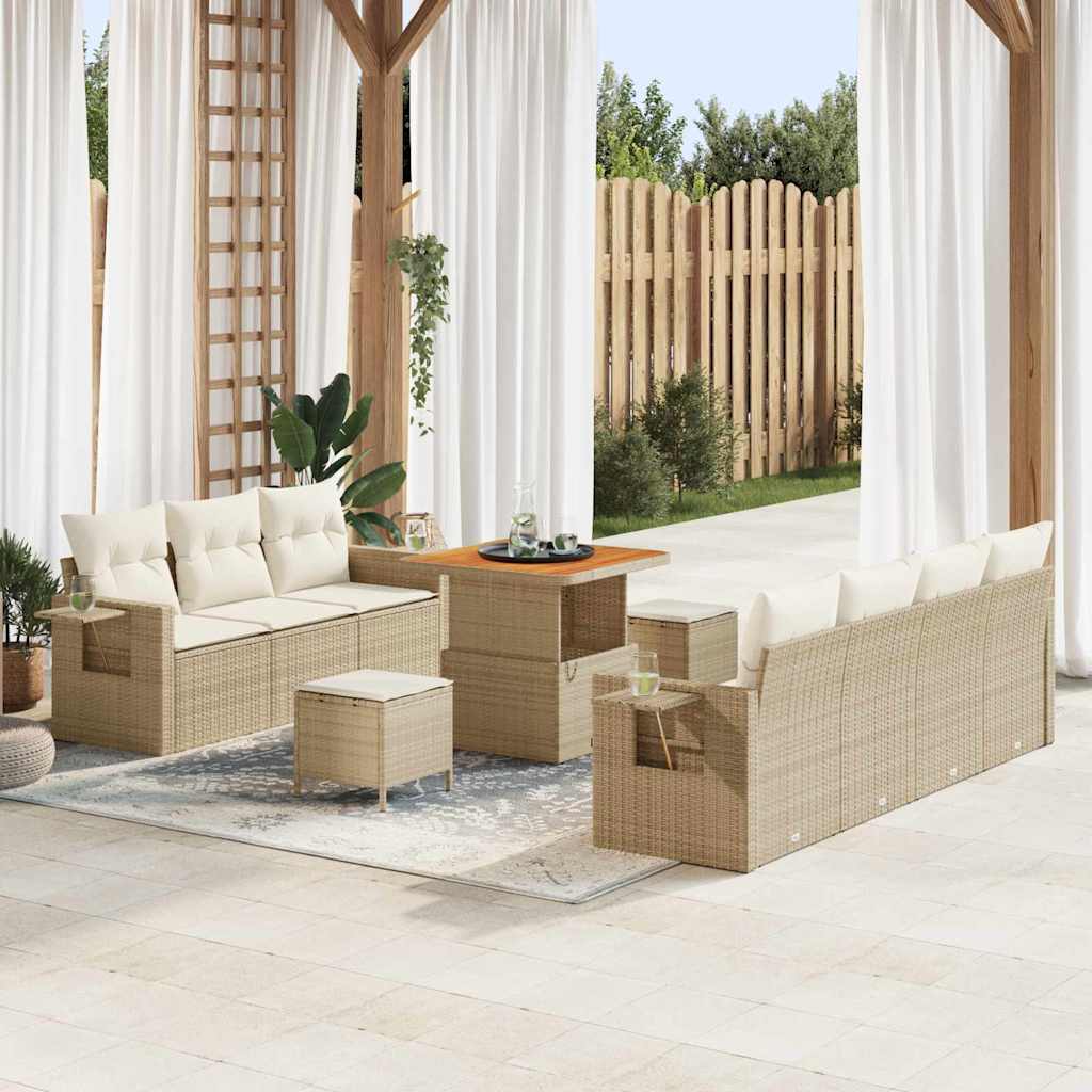 Havesofa Sæt med pude 10 pcs Beige polyrattan