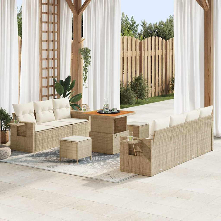 Havesofa Sæt med pude 10 pcs Beige polyrattan