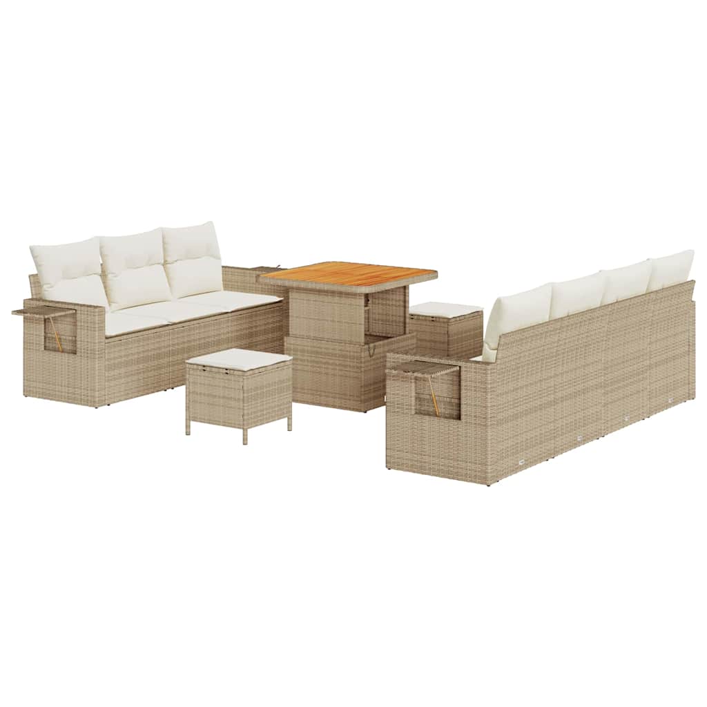 Havesofa Sæt med pude 10 pcs Beige polyrattan