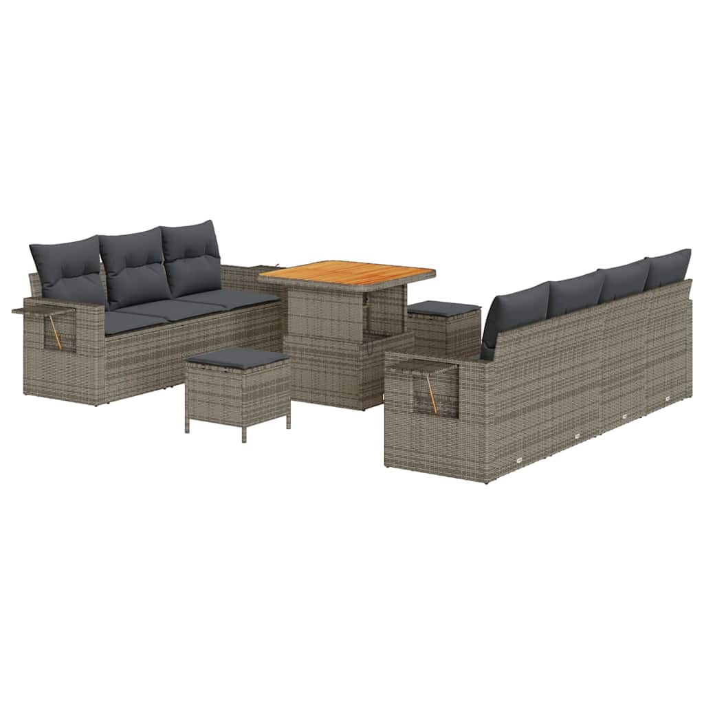 Havesofa Sæt med pude 10 pcs Grå polyrattan