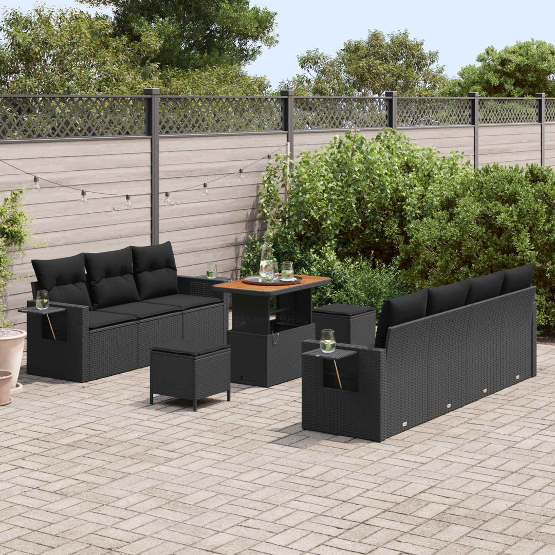 Havesofa Sæt med pude 10 pcs Sort polyrattan