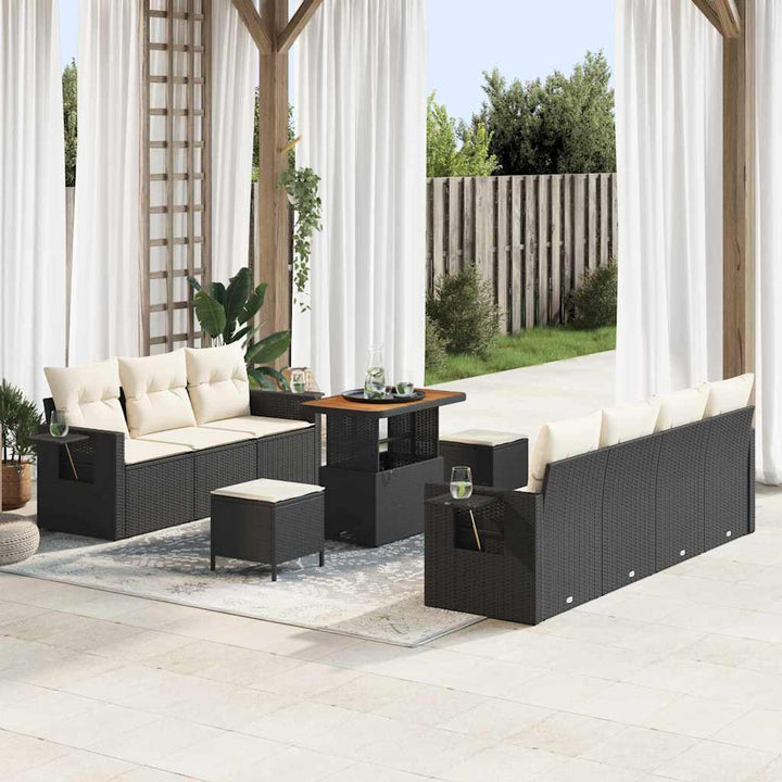 Havesofa Sæt med pude 10 pcs Sort polyrattan