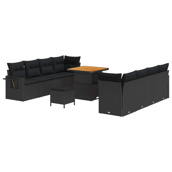 Havesofa Sæt med opbevaring 11 pcs Sort Poly rattan