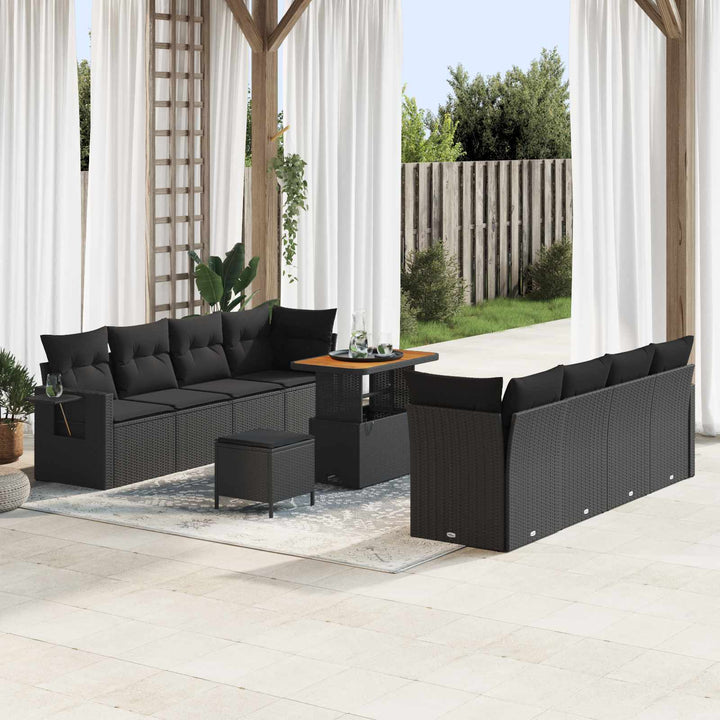 Havesofa Sæt med pude 11 pcs Sort Poly rattan
