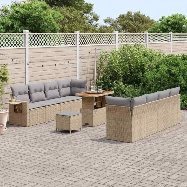 Havesofa Sæt med pude 11 pcs Beige Poly rattan