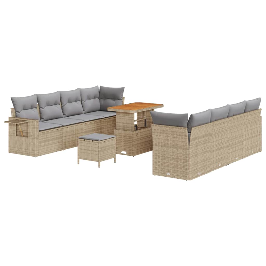 Havesofa Sæt med pude 11 pcs Beige Poly rattan
